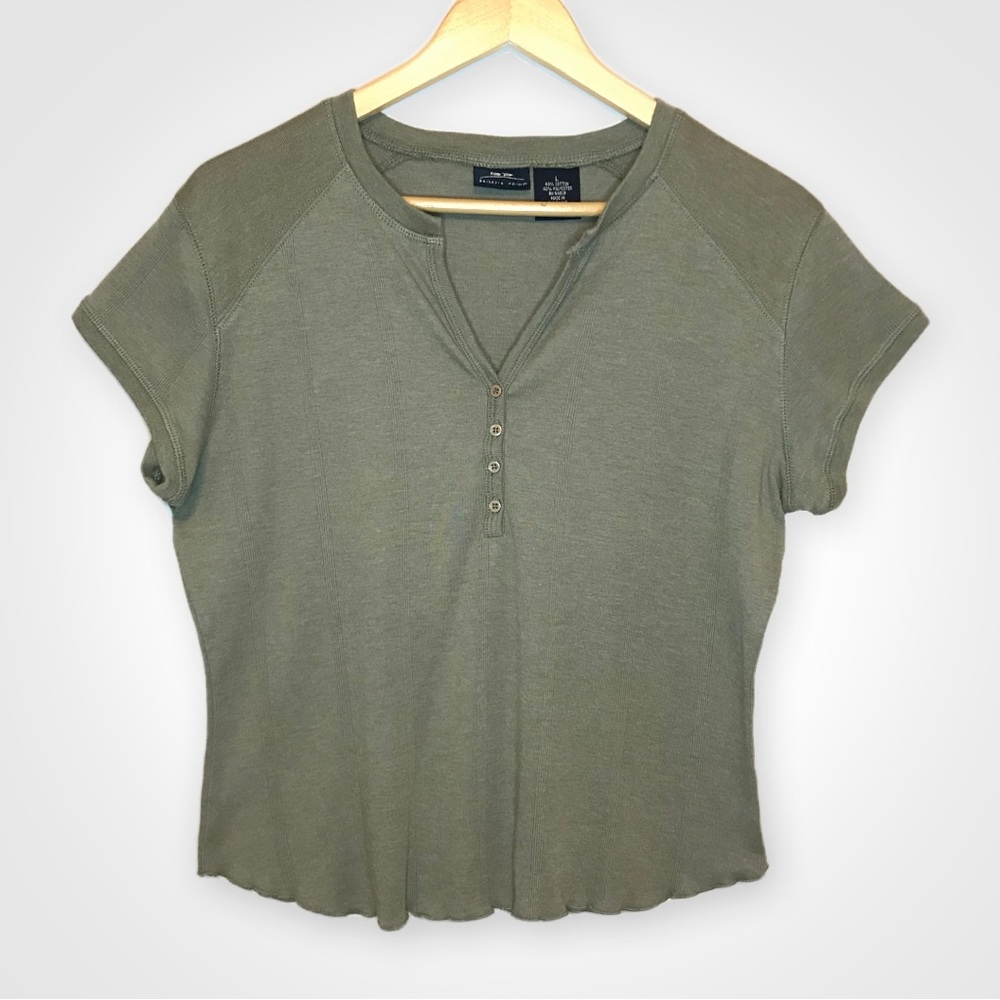 Bailey's Point V-Neck Button Top Size Large Olive Green